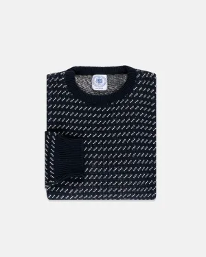 NAVY/WHITE CHEVRON COTTON CREWNECK SWEATER