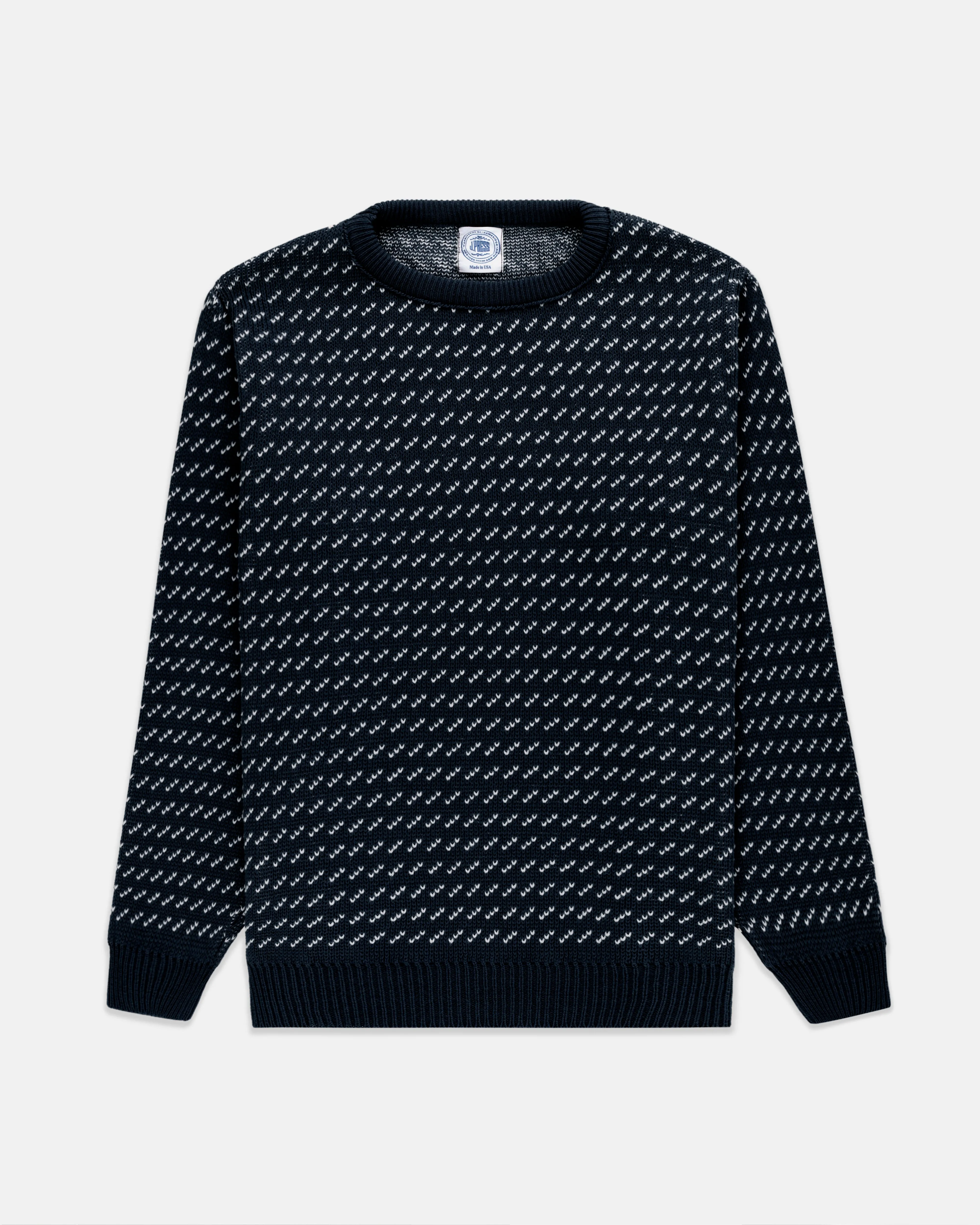 NAVY/WHITE CHEVRON COTTON CREWNECK SWEATER
