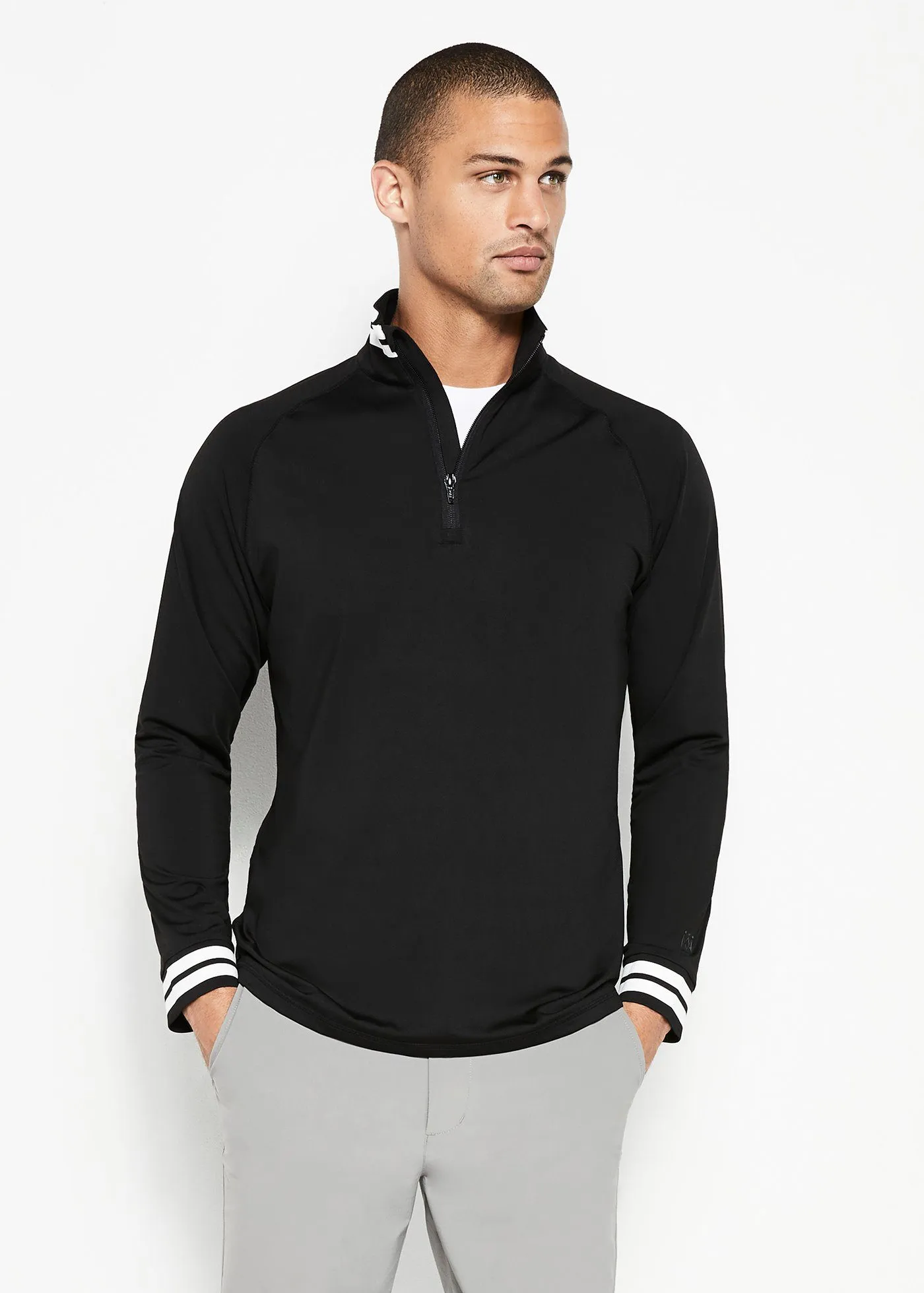 Performance Quarter Zip | Black w/White Stripe