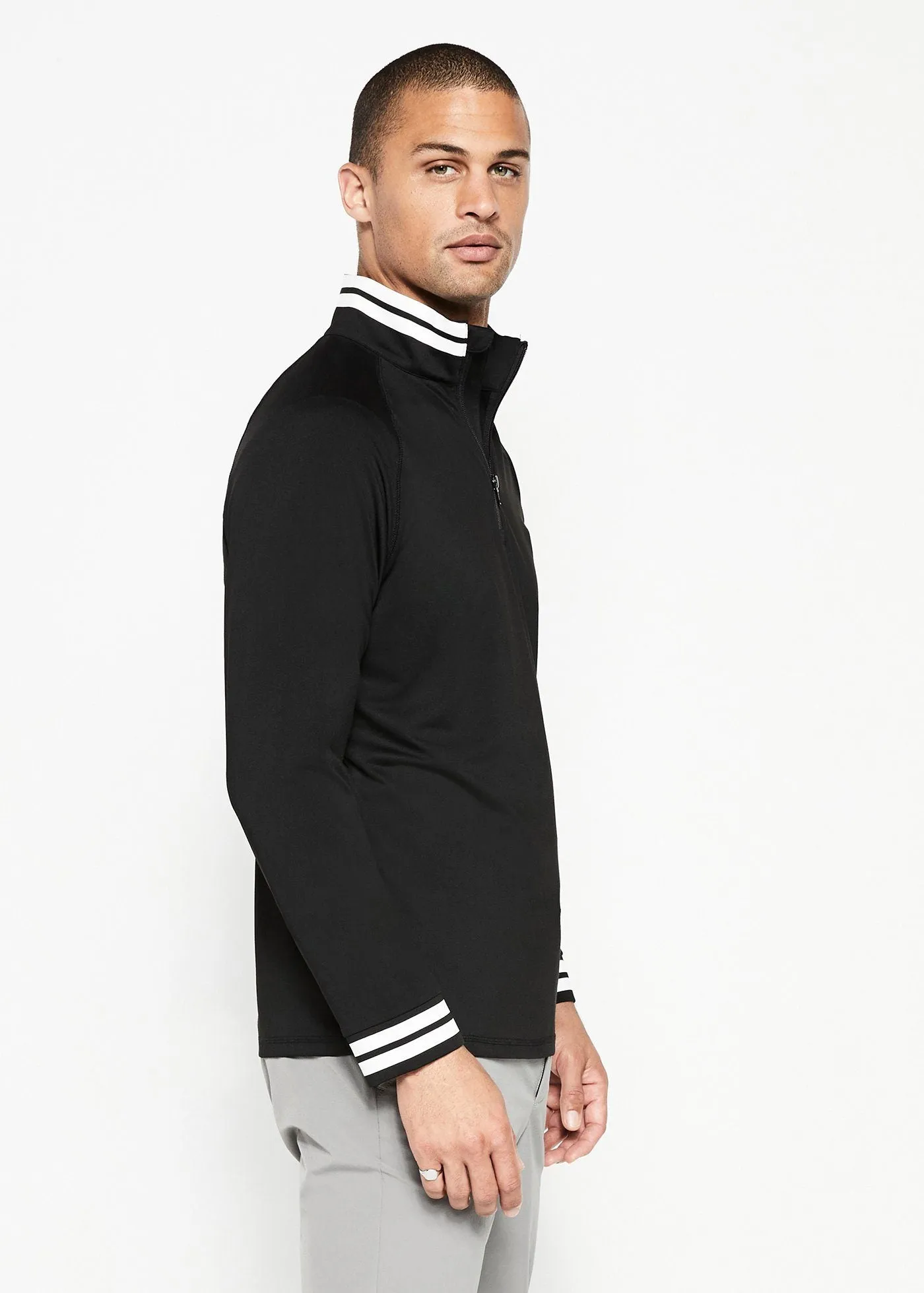 Performance Quarter Zip | Black w/White Stripe