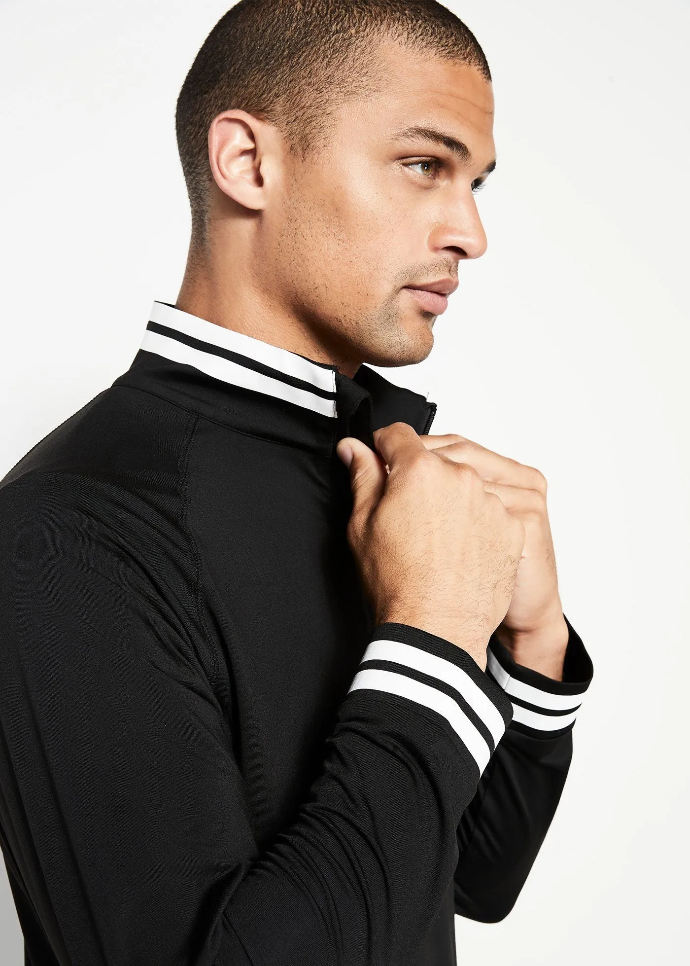 Performance Quarter Zip | Black w/White Stripe