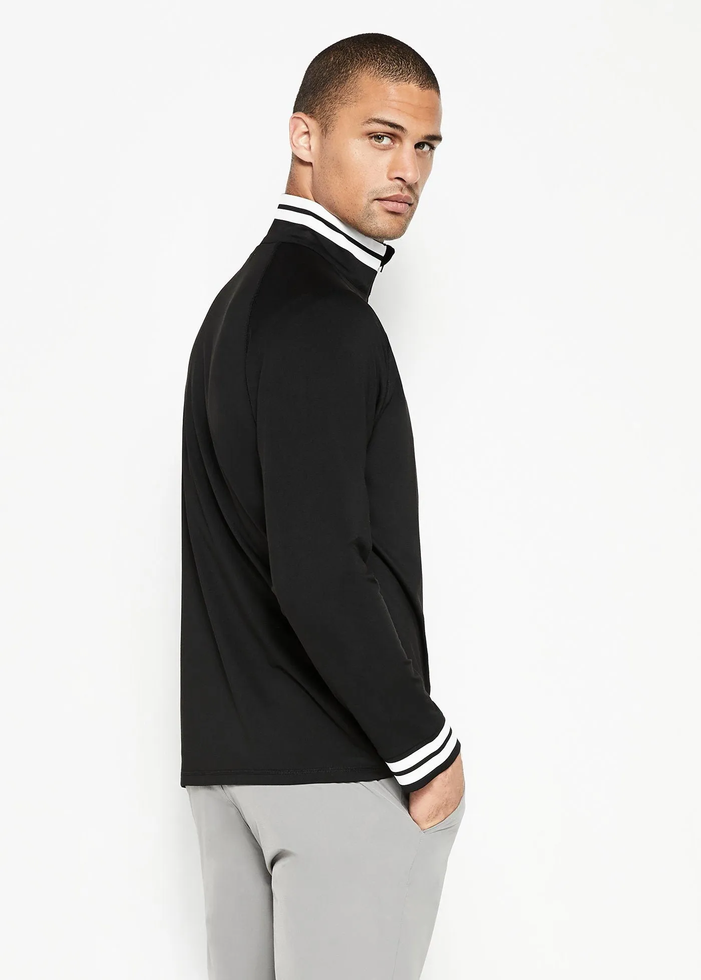 Performance Quarter Zip | Black w/White Stripe