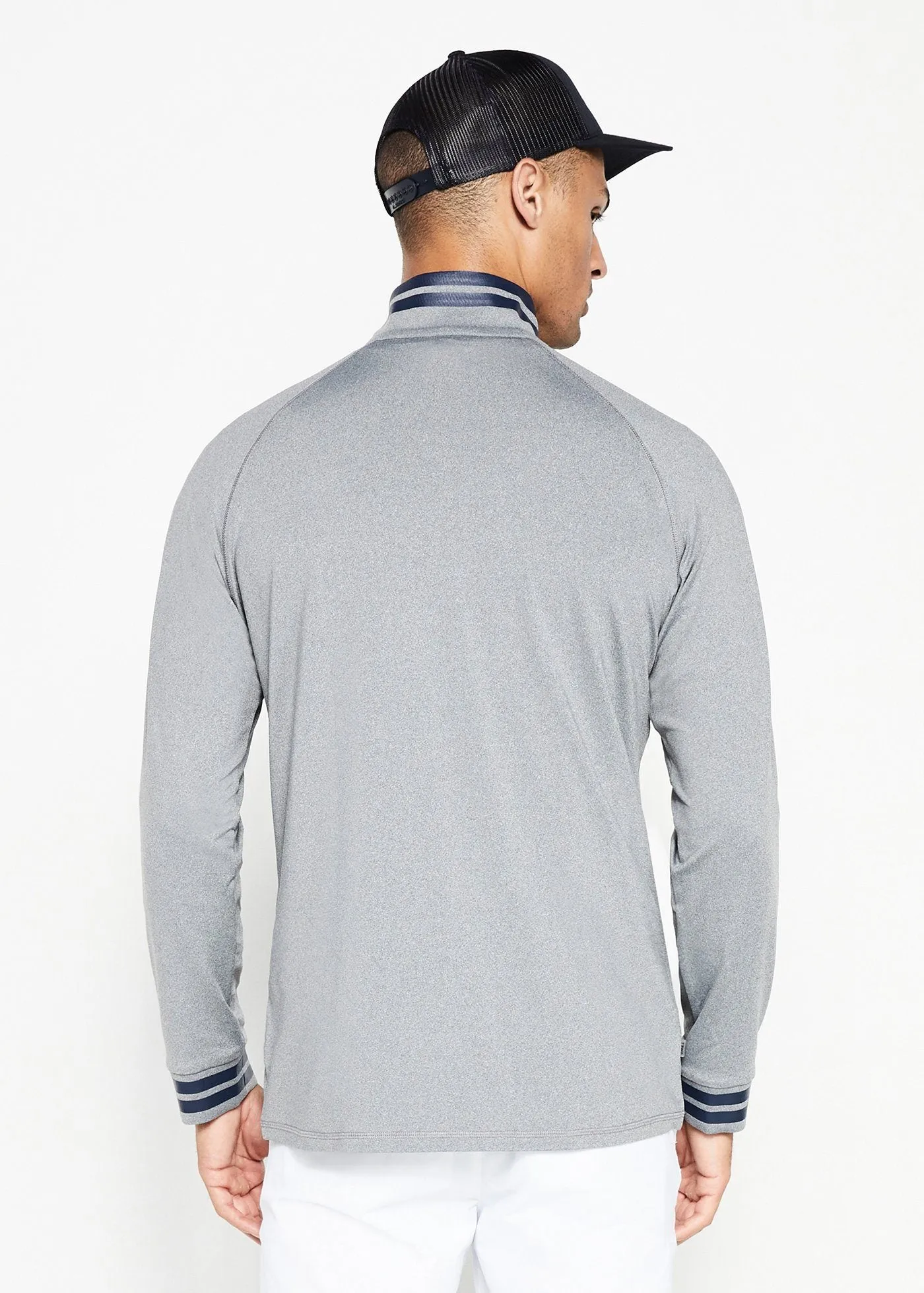 Performance Quarter Zip | Heather Grey w/Navy Stripe