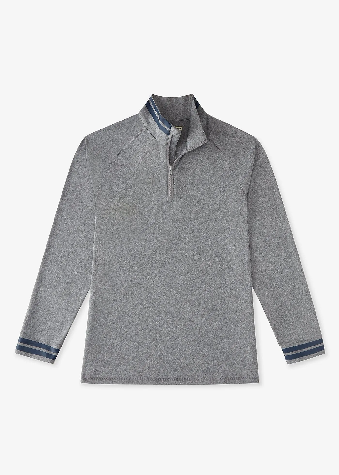 Performance Quarter Zip | Heather Grey w/Navy Stripe