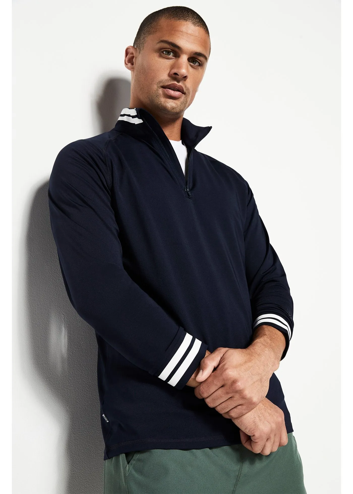 Performance Quarter Zip | Navy w/White Stripe
