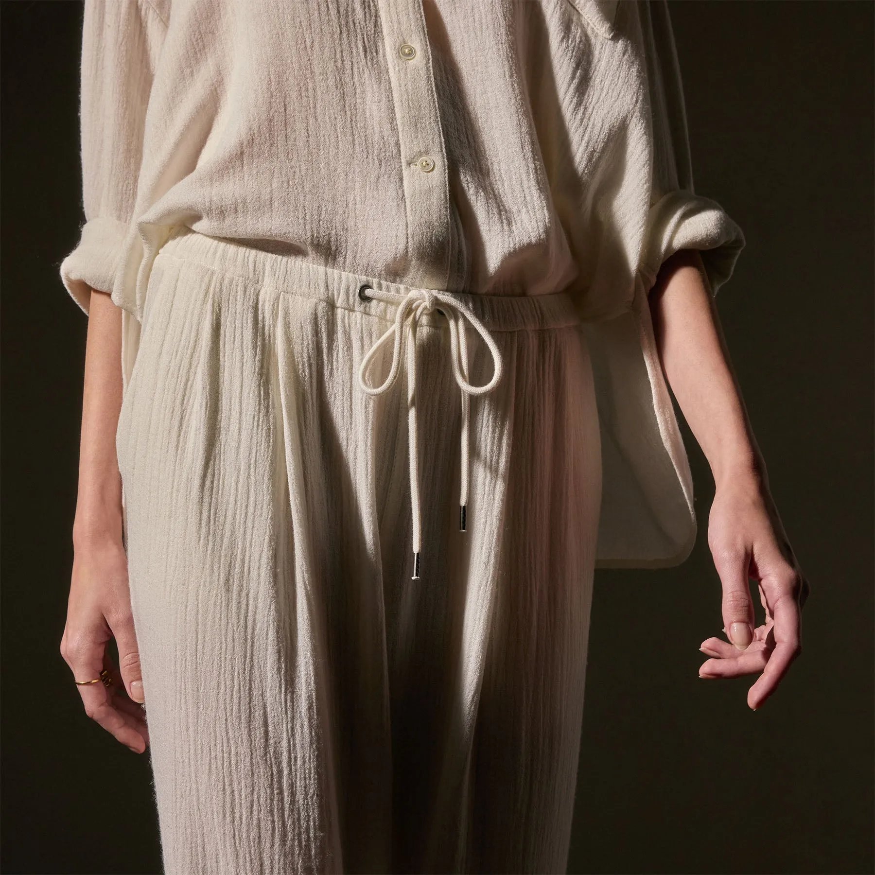 Pleated Wool Blend Pant - Ivory