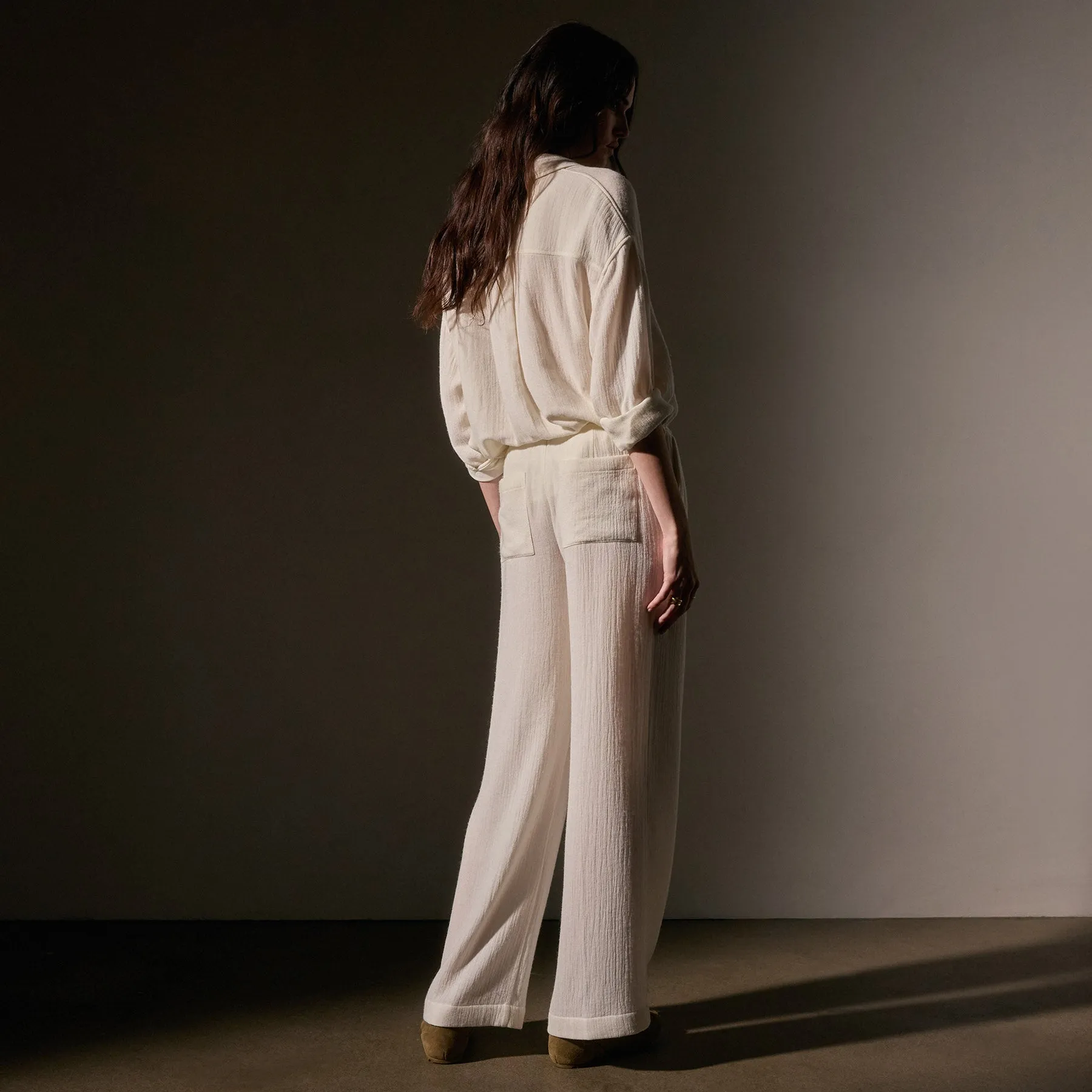 Pleated Wool Blend Pant - Ivory