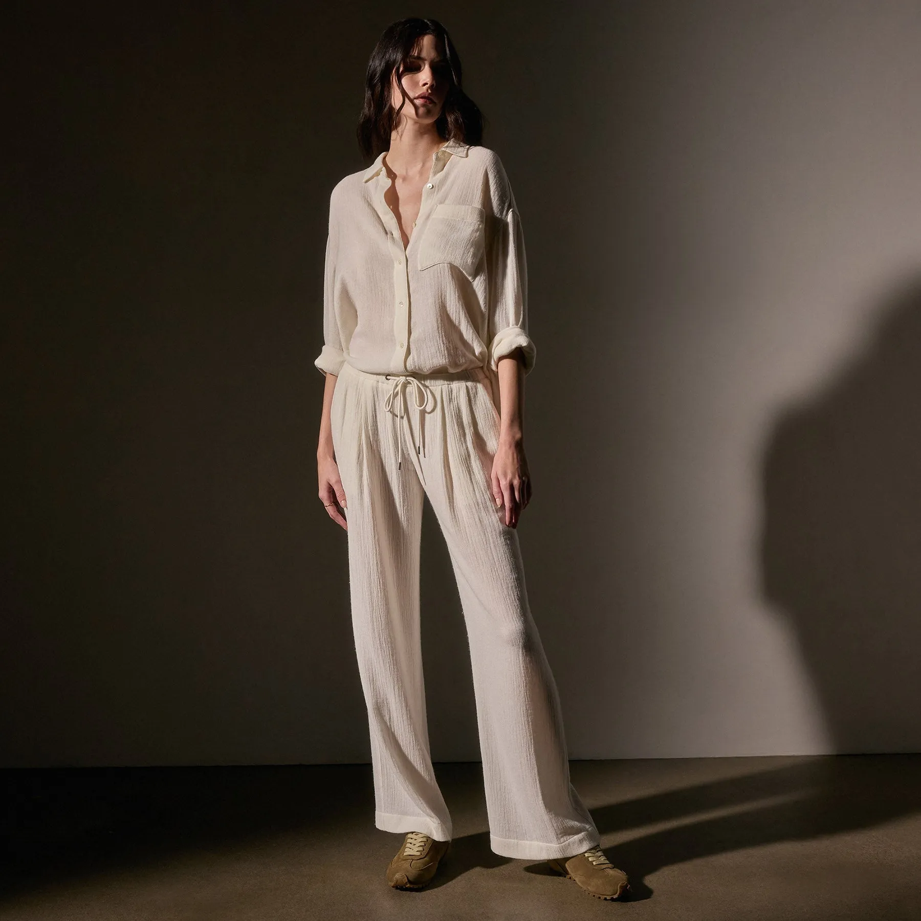 Pleated Wool Blend Pant - Ivory