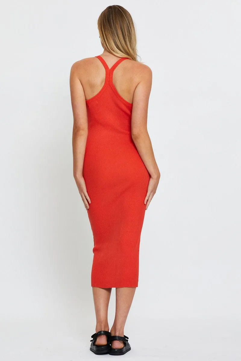 Red Knit Dress Midi