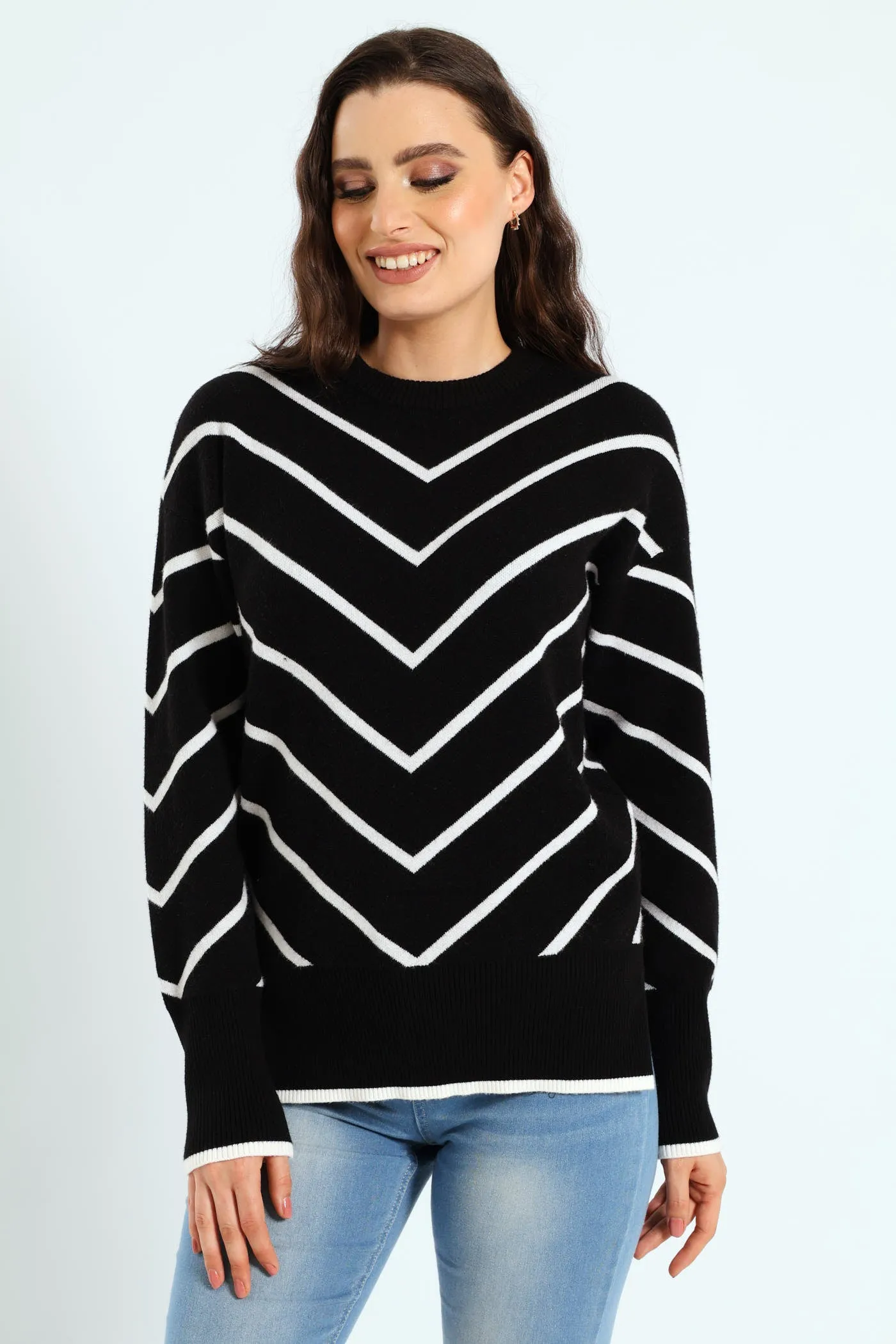 Relaxed Striped Pullover - Black/White