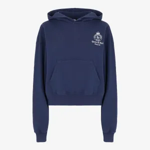 SPORTY & RICH | CROWN LOGO CROPPED HOODIE { NAVY/WHITE