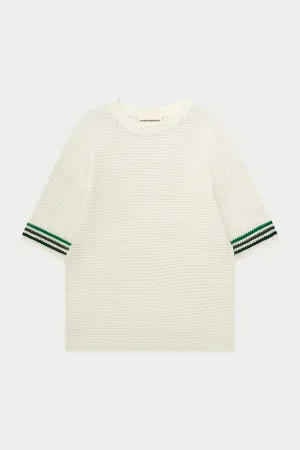 STRIPE CROCHET KNIT T-SHIRT - WHITE