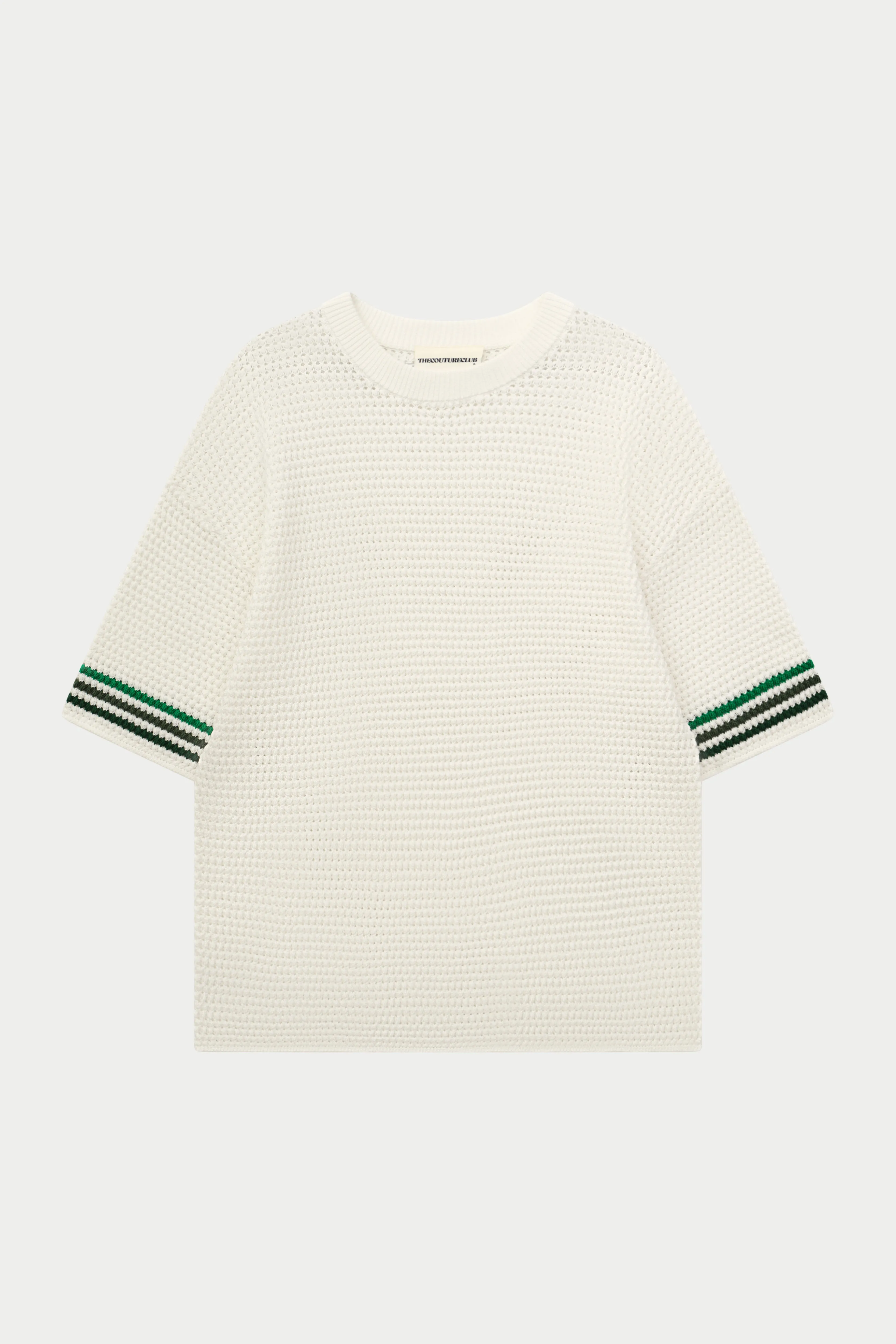 STRIPE CROCHET KNIT T-SHIRT - WHITE