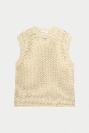 STRIPE CROCHET KNIT VEST - OFF WHITE