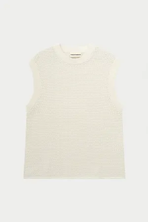 STRIPE CROCHET KNIT VEST - WHITE