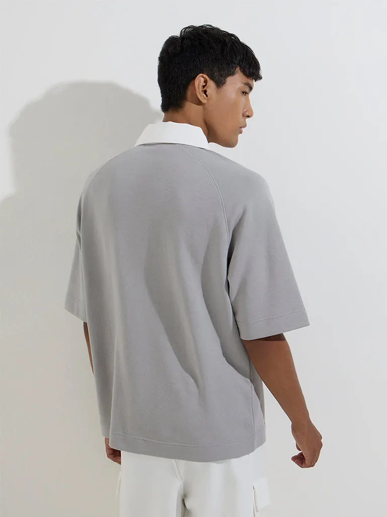 Studiofit Grey Relaxed-Fit Cotton-Blend Polo T-Shirt