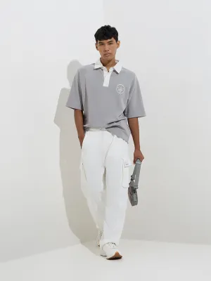 Studiofit Grey Relaxed-Fit Cotton-Blend Polo T-Shirt
