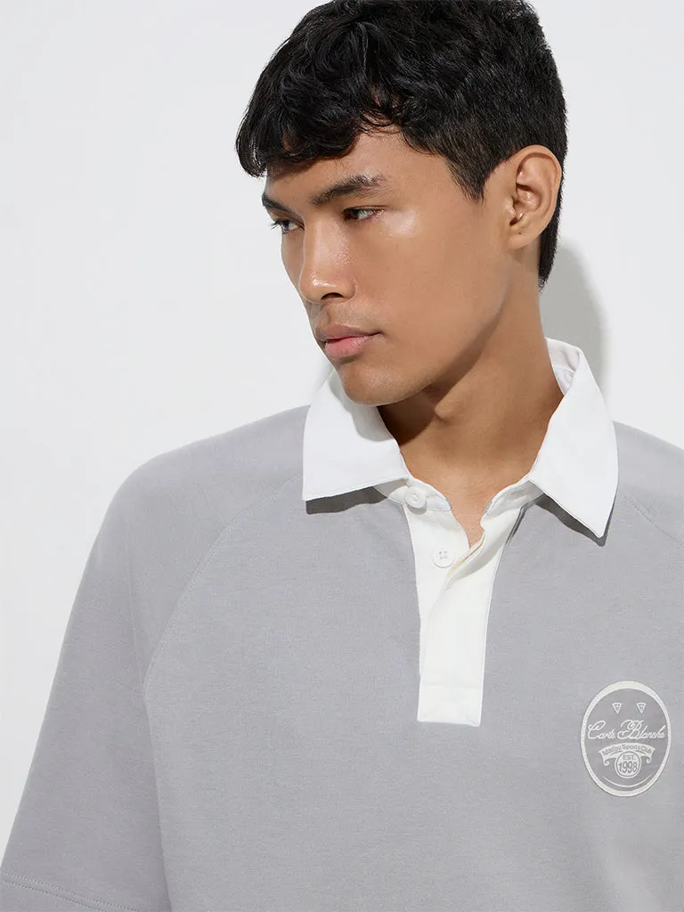 Studiofit Grey Relaxed-Fit Cotton-Blend Polo T-Shirt