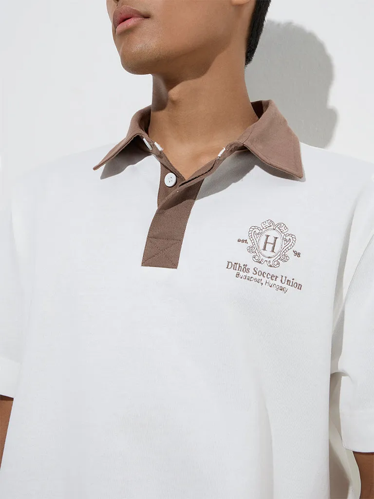 Studiofit Off-White Relaxed-Fit Cotton-Blend Polo T-Shirt