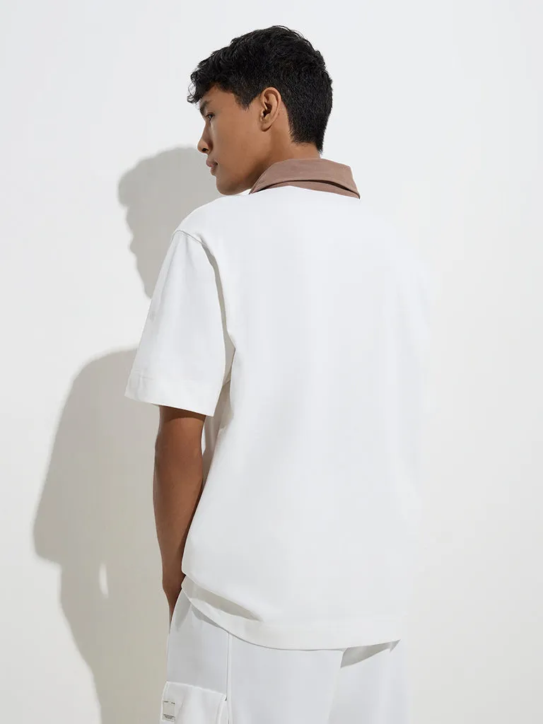 Studiofit Off-White Relaxed-Fit Cotton-Blend Polo T-Shirt