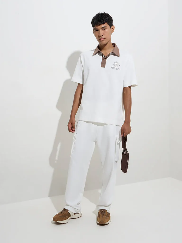Studiofit Off-White Relaxed-Fit Cotton-Blend Polo T-Shirt