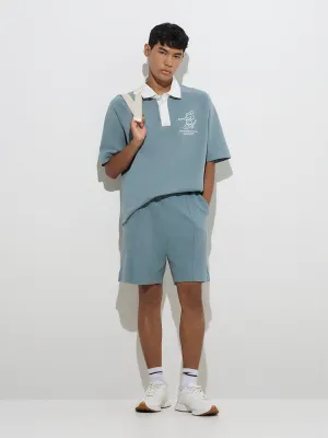Studiofit Teal Relaxed-Fit Cotton-Blend Polo T-Shirt