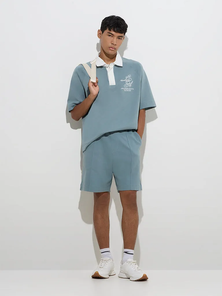 Studiofit Teal Relaxed-Fit Cotton-Blend Polo T-Shirt