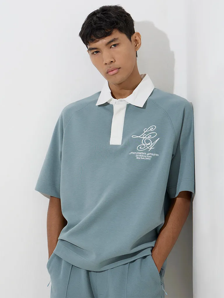 Studiofit Teal Relaxed-Fit Cotton-Blend Polo T-Shirt