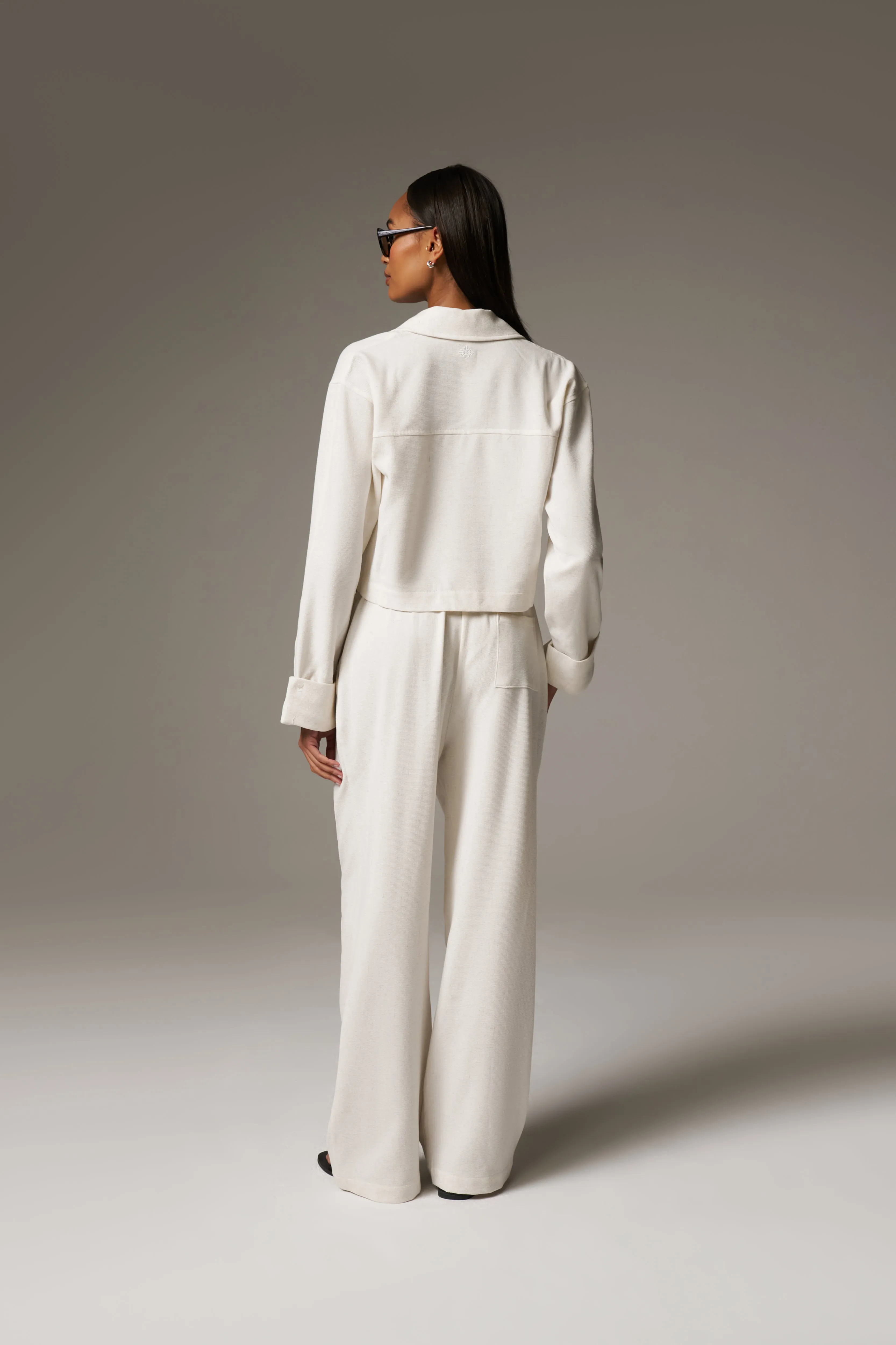 TEXTURED LINEN TIE FRONT SHIRT - BEIGE