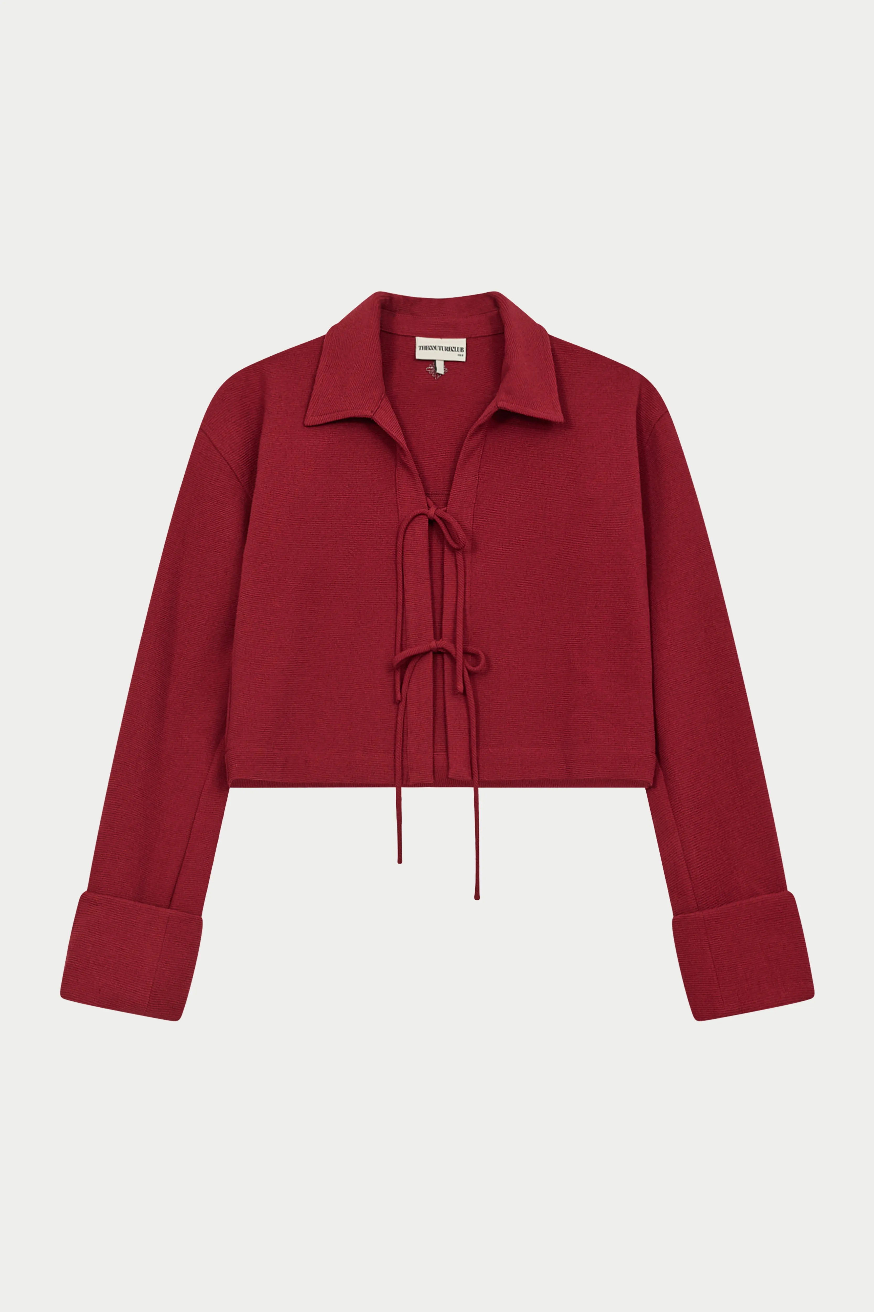 TEXTURED LINEN TIE FRONT SHIRT - BURGUNDY