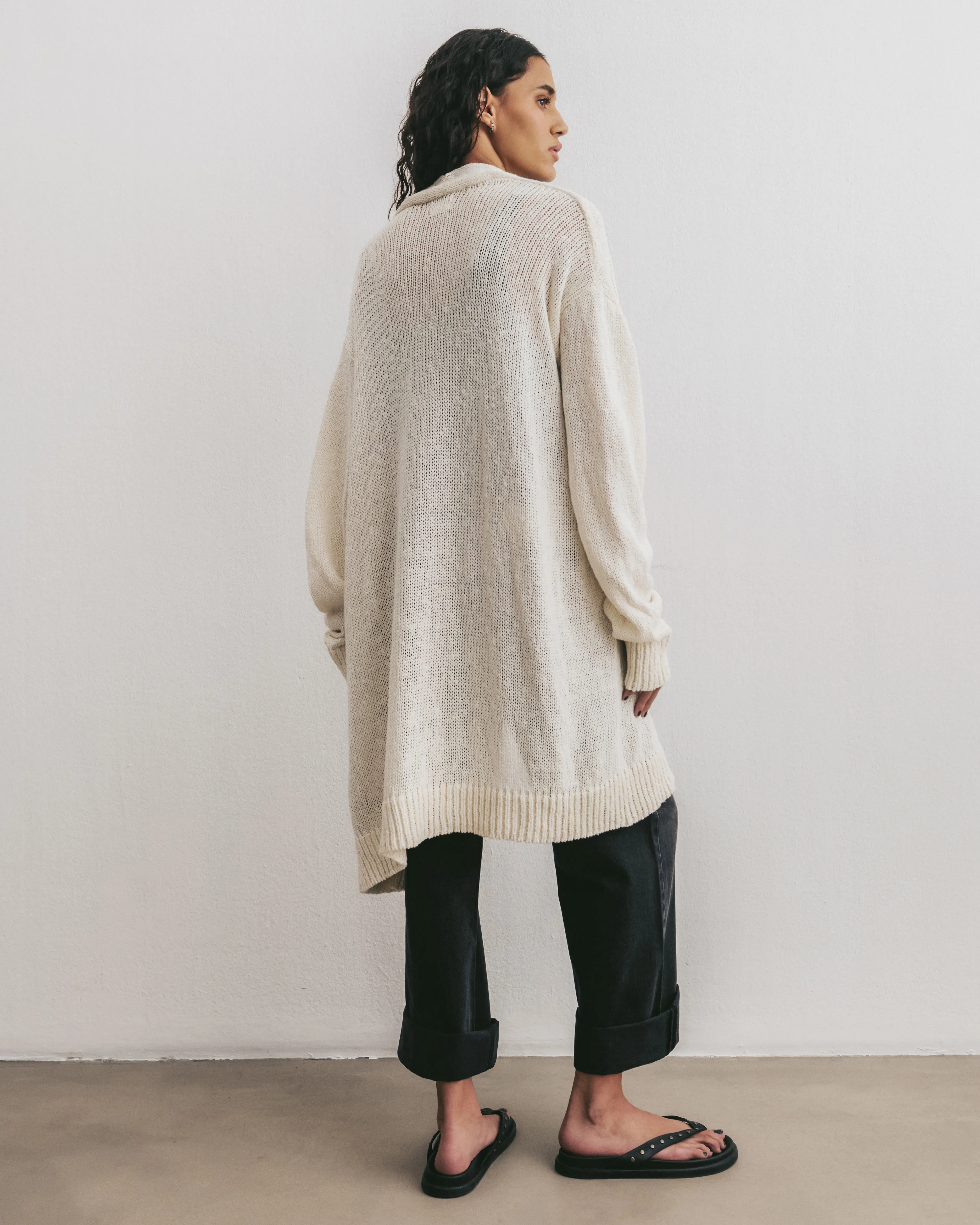 The Ecru Thin Long Knitted Cardigan