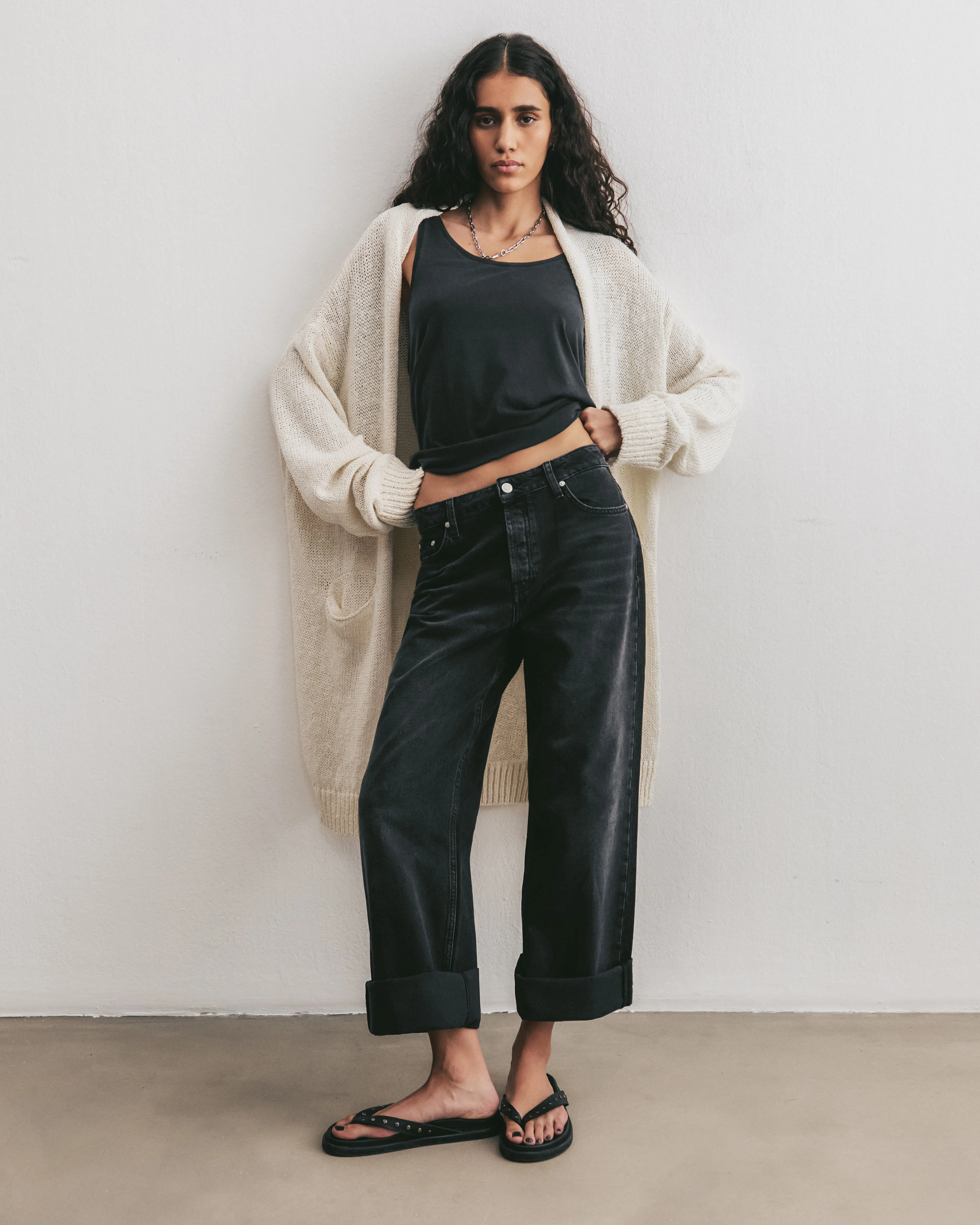 The Ecru Thin Long Knitted Cardigan