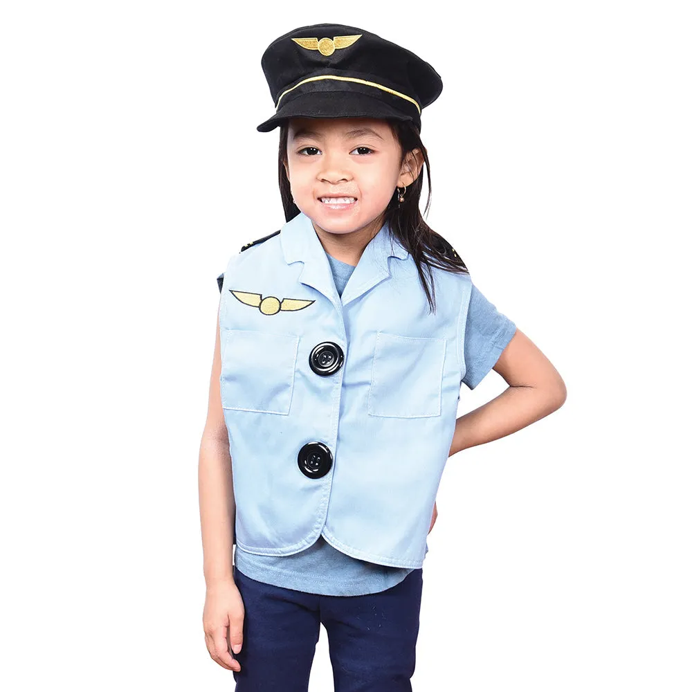 Toddler Pilot Role-Play Vest & Hat | Easy Slip-On with Hook & Loop Closures