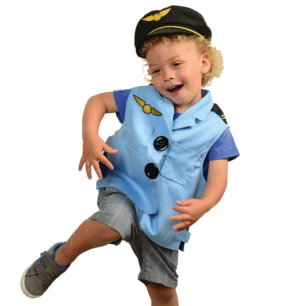 Toddler Pilot Role-Play Vest & Hat | Easy Slip-On with Hook & Loop Closures