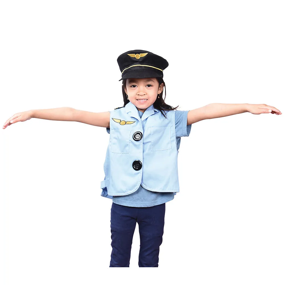 Toddler Pilot Role-Play Vest & Hat | Easy Slip-On with Hook & Loop Closures