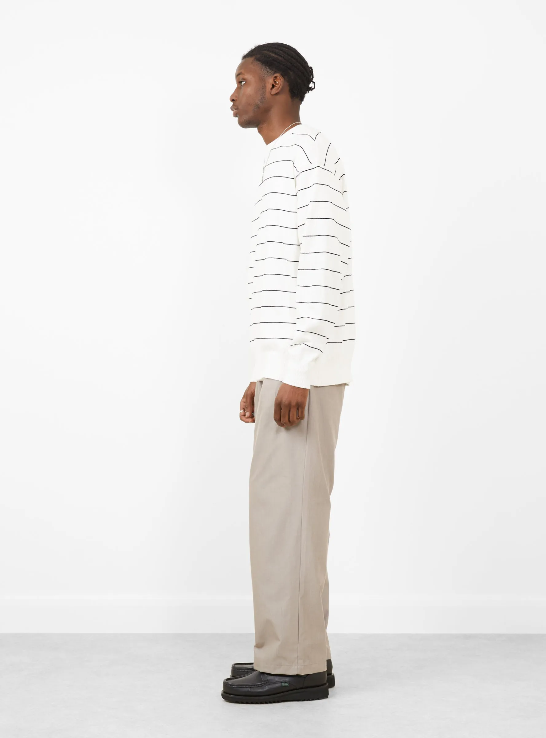 Wave Cotton Knit Pullover White Stripe