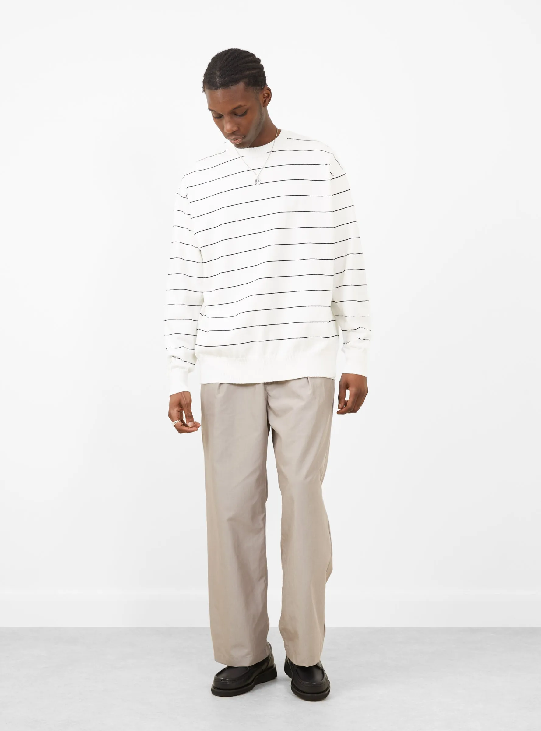 Wave Cotton Knit Pullover White Stripe