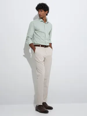 WES Formals Beige Checkered Slim-Fit Mid-Rise Trousers