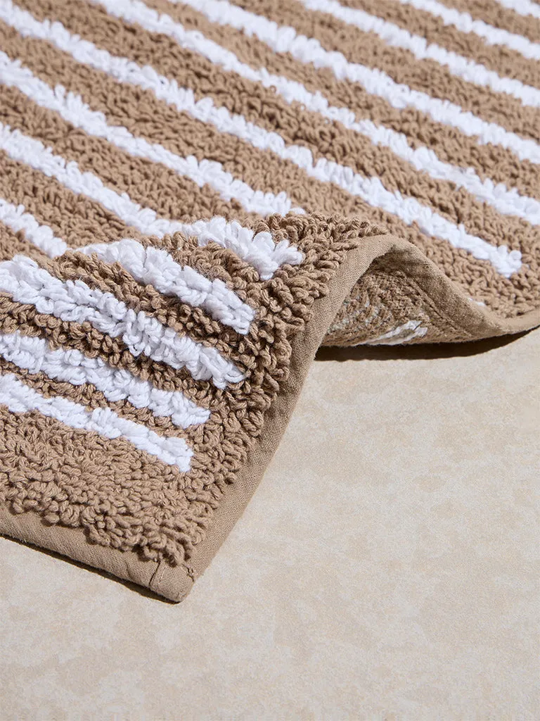 Westside Home Brown Stripe Pattern Bathmat