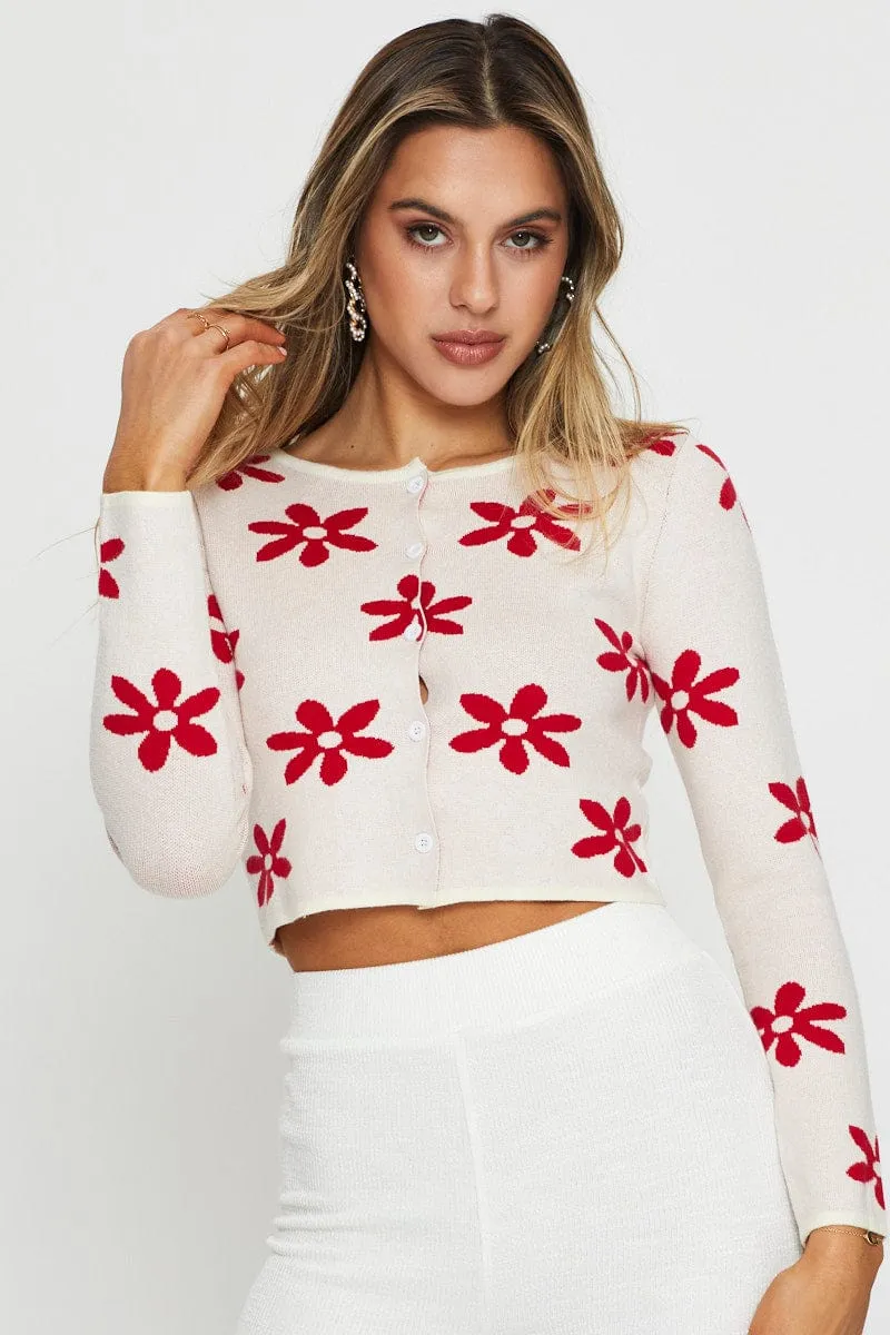 White Knit Cardigan Long Sleeve Crop