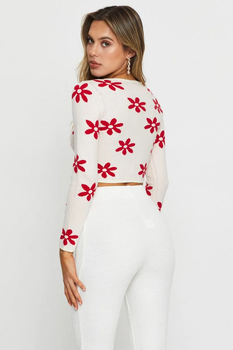 White Knit Cardigan Long Sleeve Crop