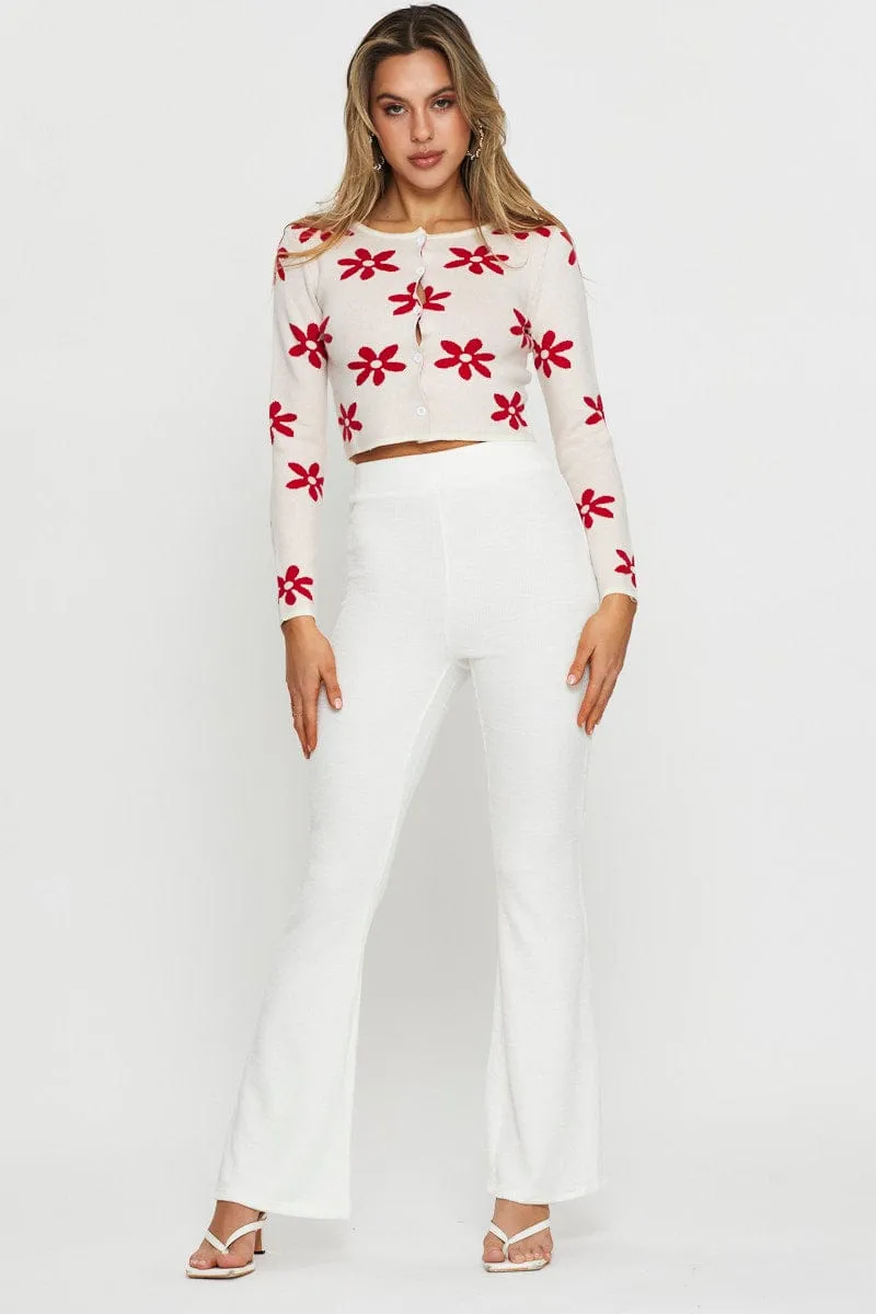 White Knit Cardigan Long Sleeve Crop