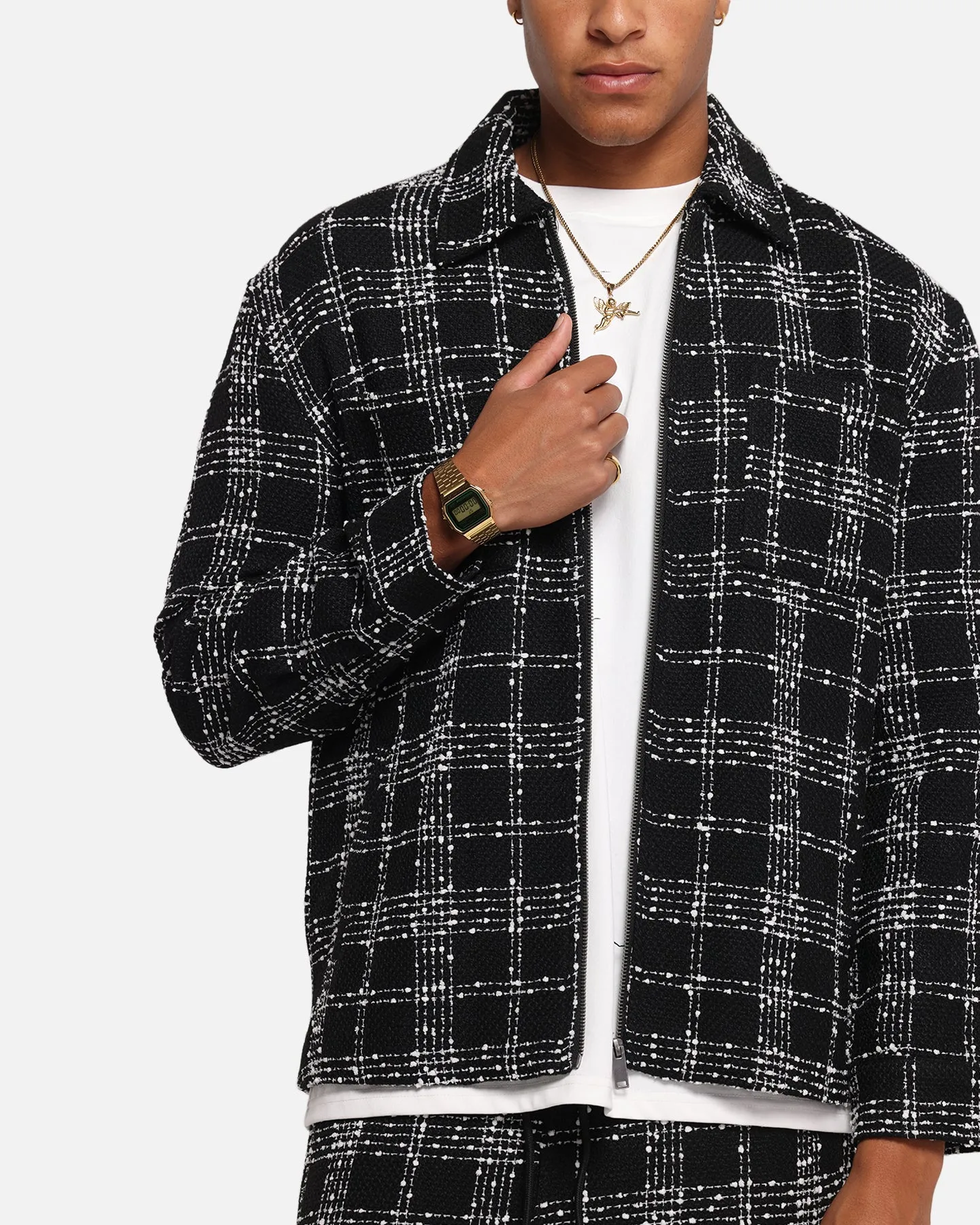XXIII Boucle Tweed Zip Jacket Black/White