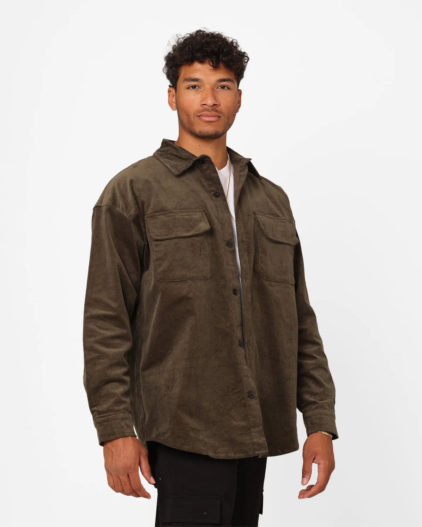 XXIII Emilio Corduroy Button Up Shirt Khaki