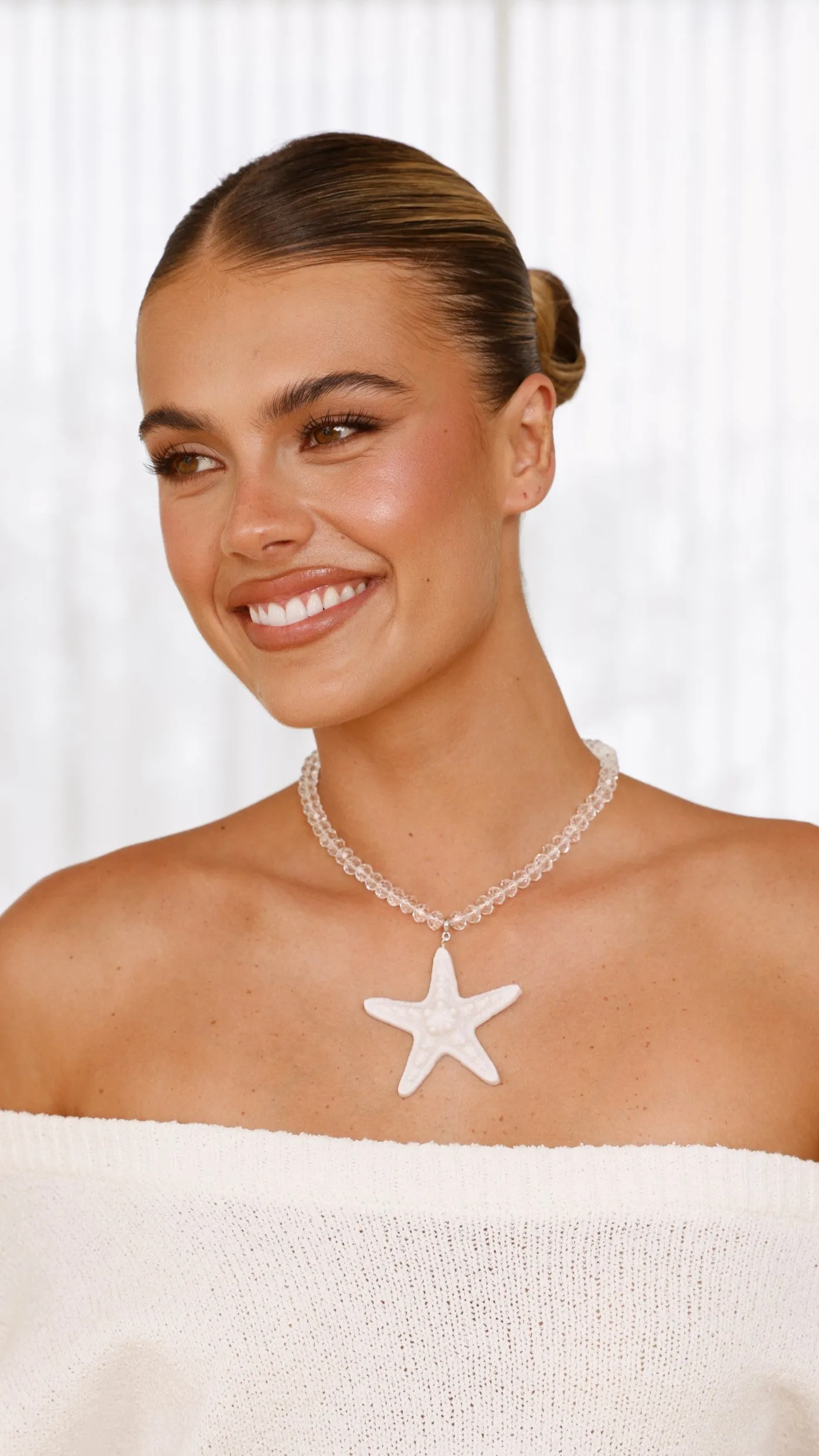 Yasuko Beaded Starfish Necklace - Clear / White