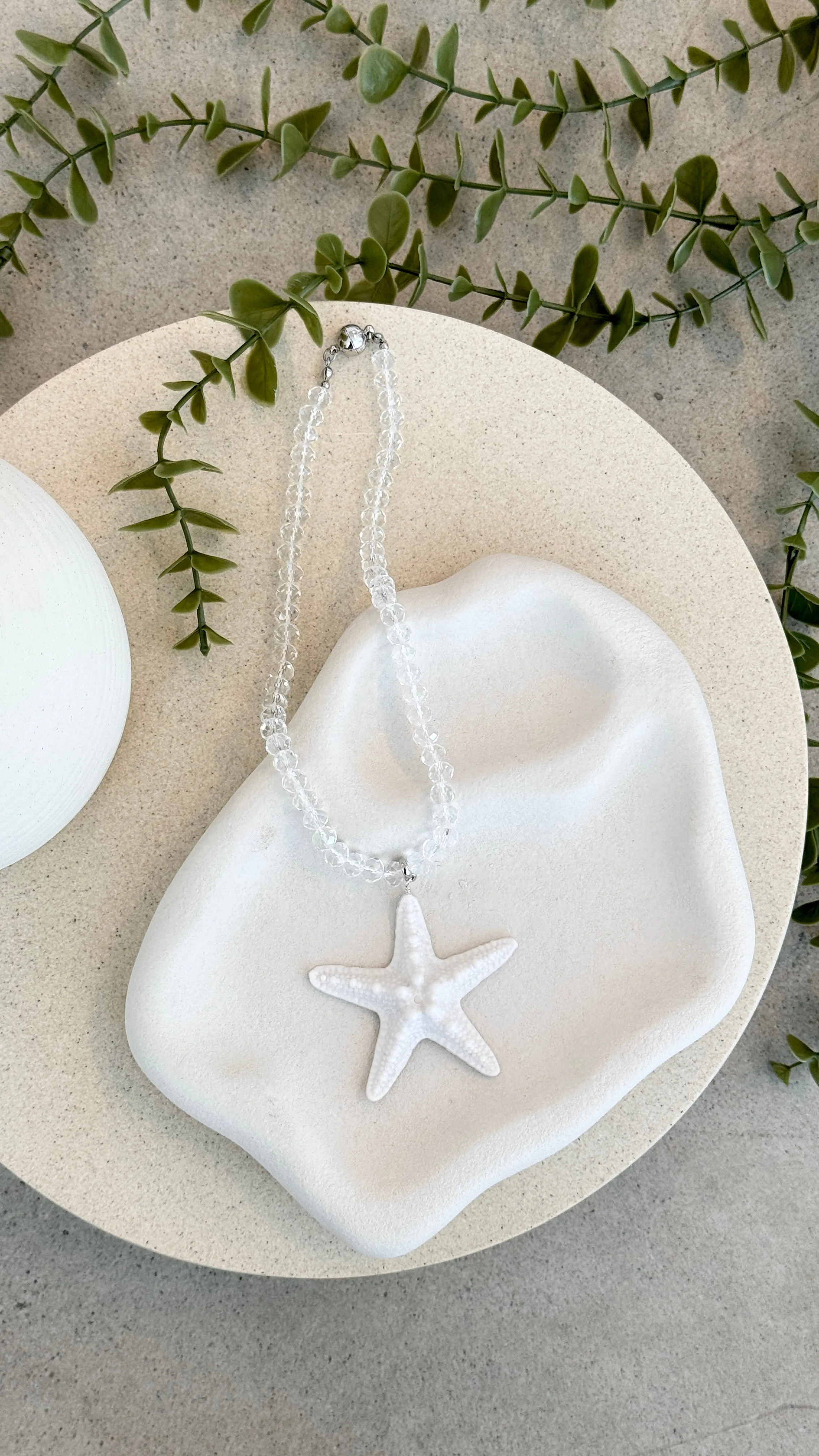 Yasuko Beaded Starfish Necklace - Clear / White